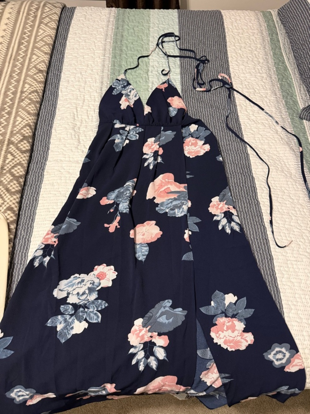 Bohemian Floral Navy Maxi Party Dress with Cross-Back Straps - Picture 5 of 5